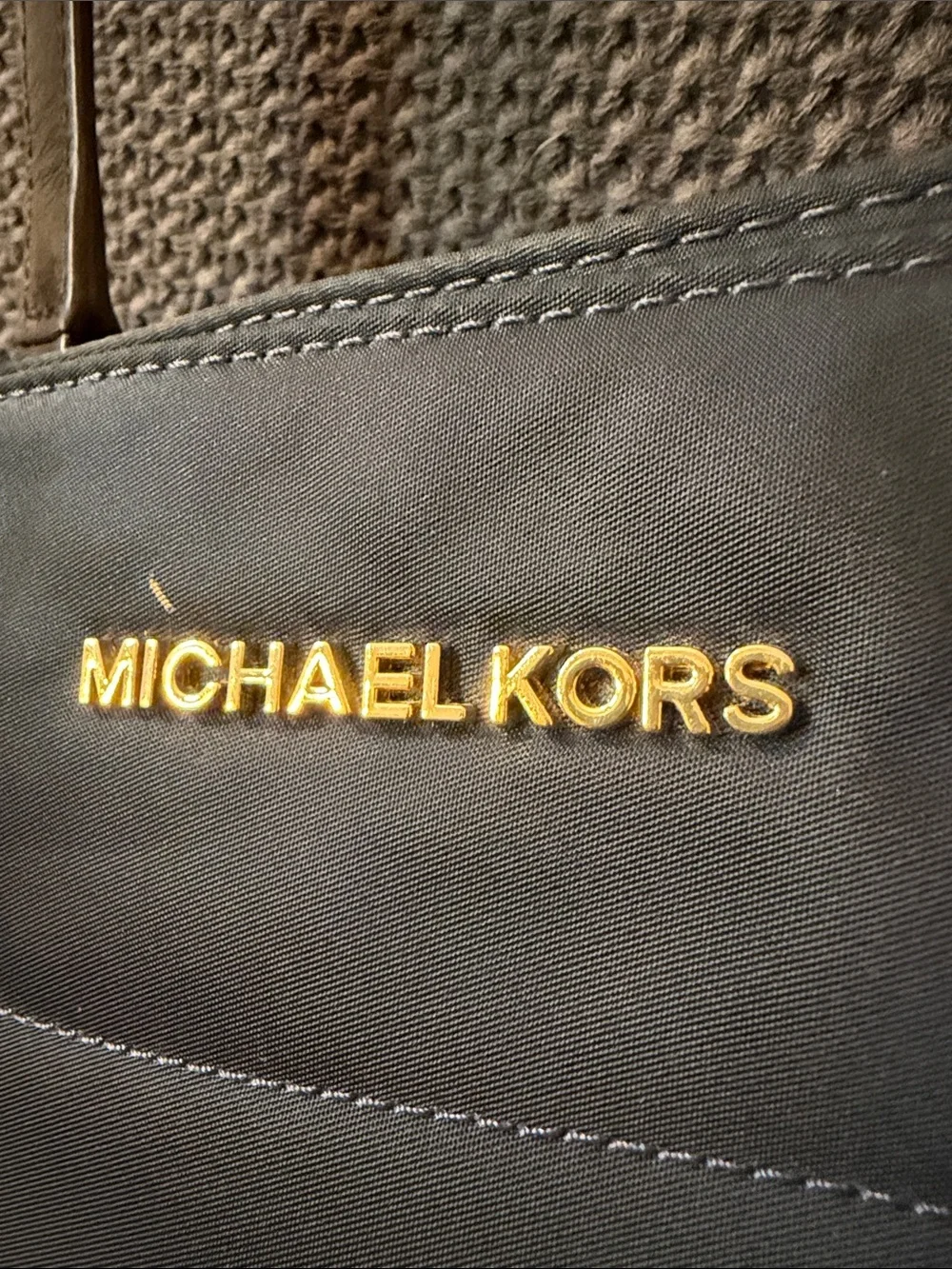 Michael Kors Navy Nylon Tote with Gold Accent Logo Charm